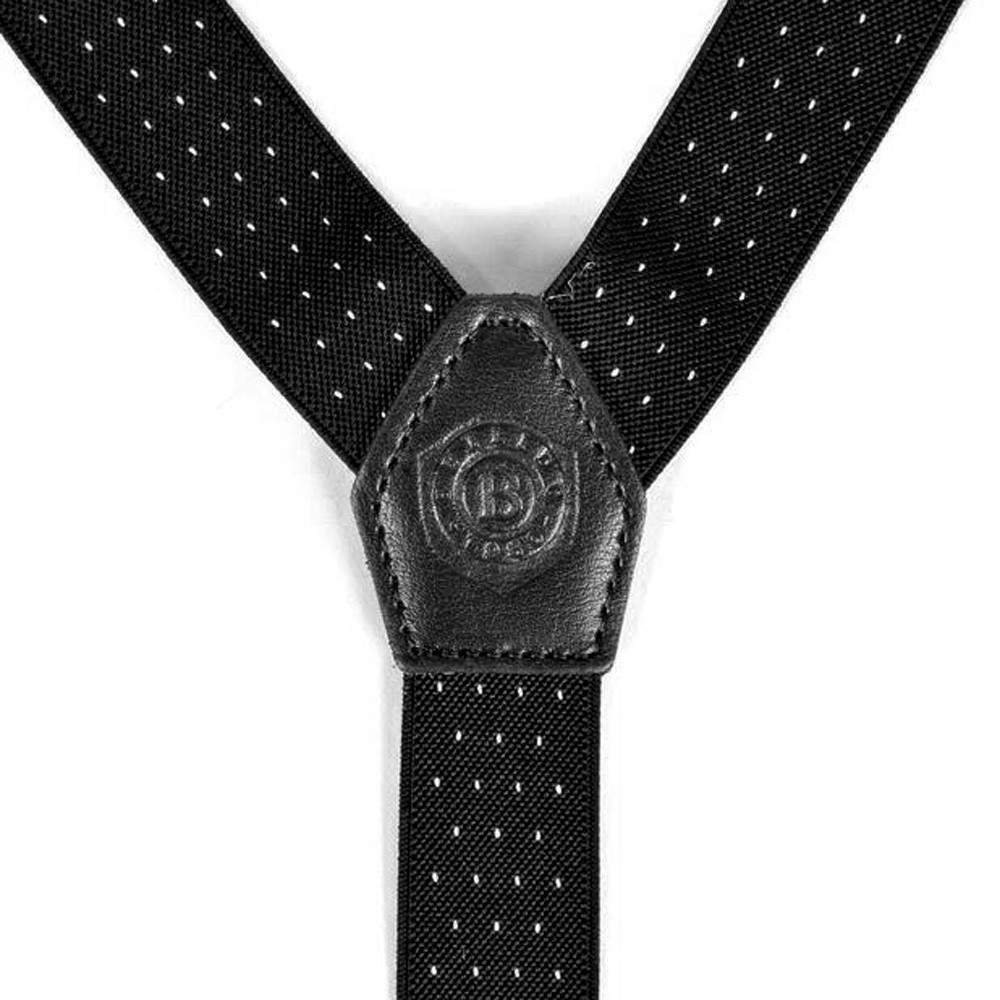 Navy blue suspenders with white dots
