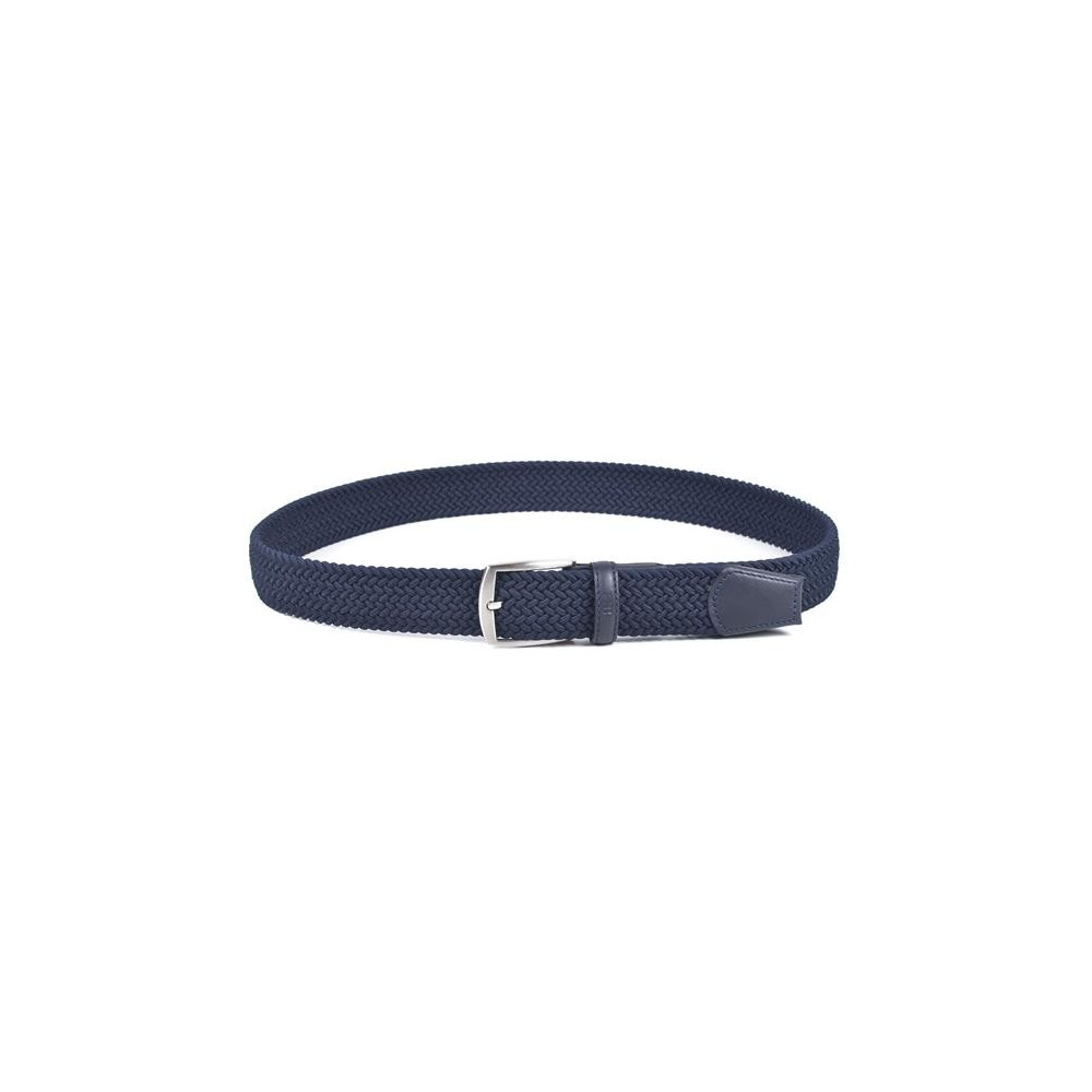 Blue genuine leather braided elastic belt